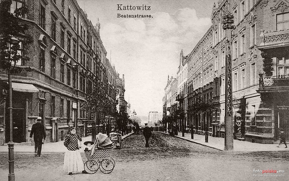 1907 ul Kościuszki na wysokości skrzyżowania z ul Batorego i Pl Miarki Źródło profil Pozdrowienia z Katowic na FB