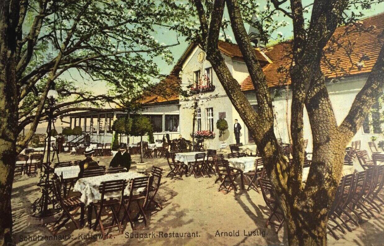 Dom Strzelecki i restauracja Südpark Lata 1900 1905 Dom strzelecki i restauracja naprzeciwko parku