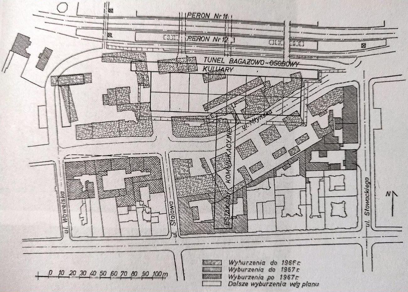 Na tym planie z 2. połowy lat 60. zaznaczono kamienice do wyburzenia